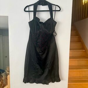 Vintage style Black Dress with corset andRed Polka Dots